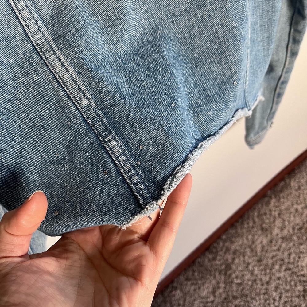 Buffalo David Bitton Distressed Cropped Denim Jacket Rhinestone Blue XS - Picture 5 of 8